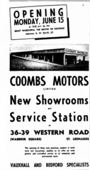 Coombs Motors Western Road Opening Advert 1953